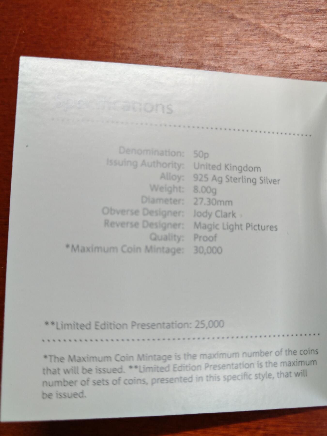 长老汇蛇年精选第九十一场拍卖 2019英国咕噜牛50便士彩色七边精制银币，盒证全，2.5万枚，市场价500元