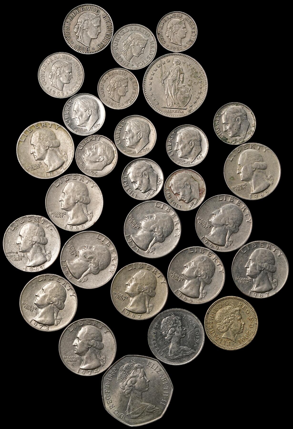 修遠堂世界钱币第一百期 英国，美国，瑞士硬币一组