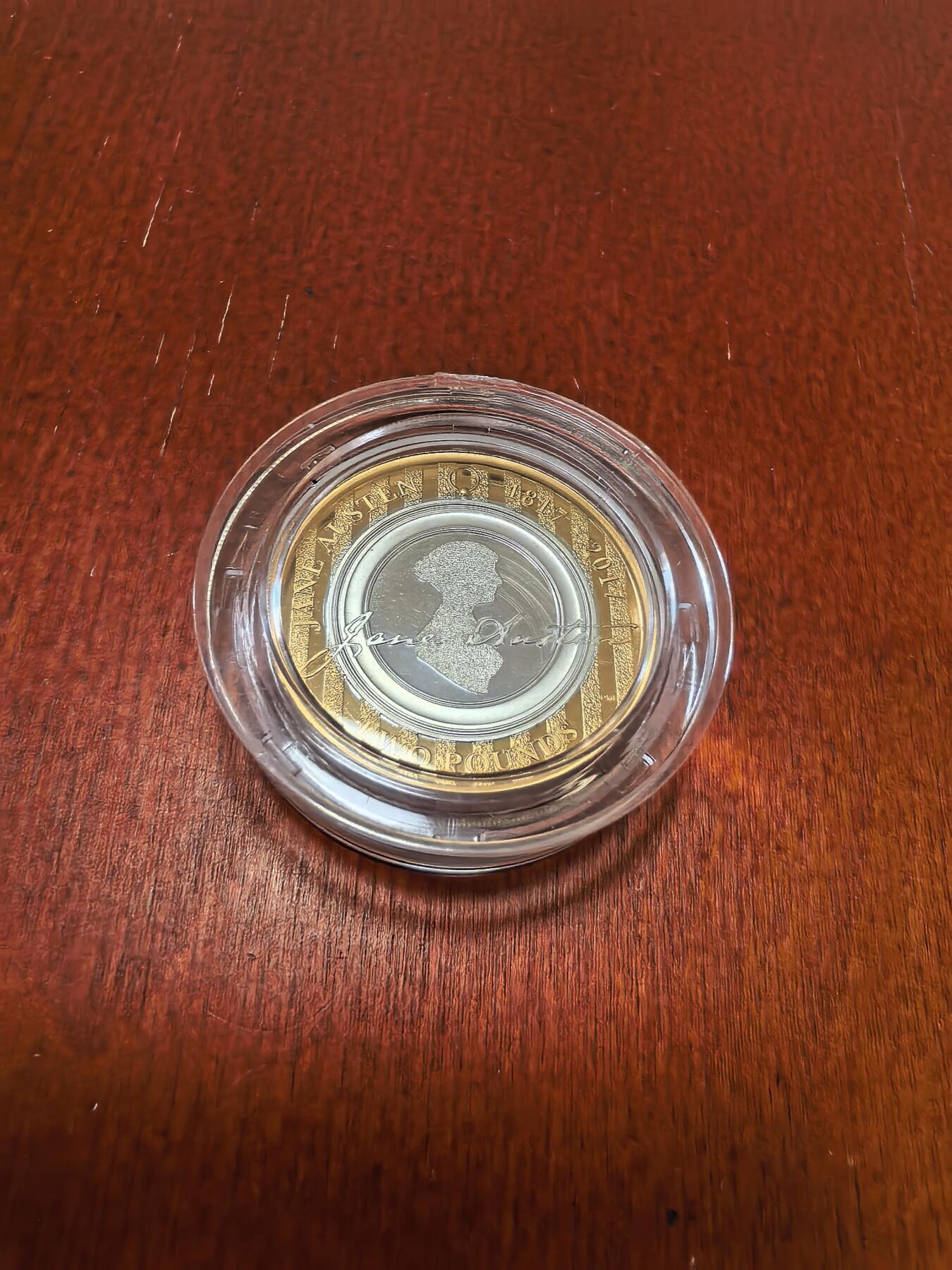 长老汇蛇年精选第九十一场拍卖 2017英国简奥斯汀2英镑双色加厚精制银币，24克925银，盒证全，2500枚，英国受欢迎程度仅次于莎士比亚的作家