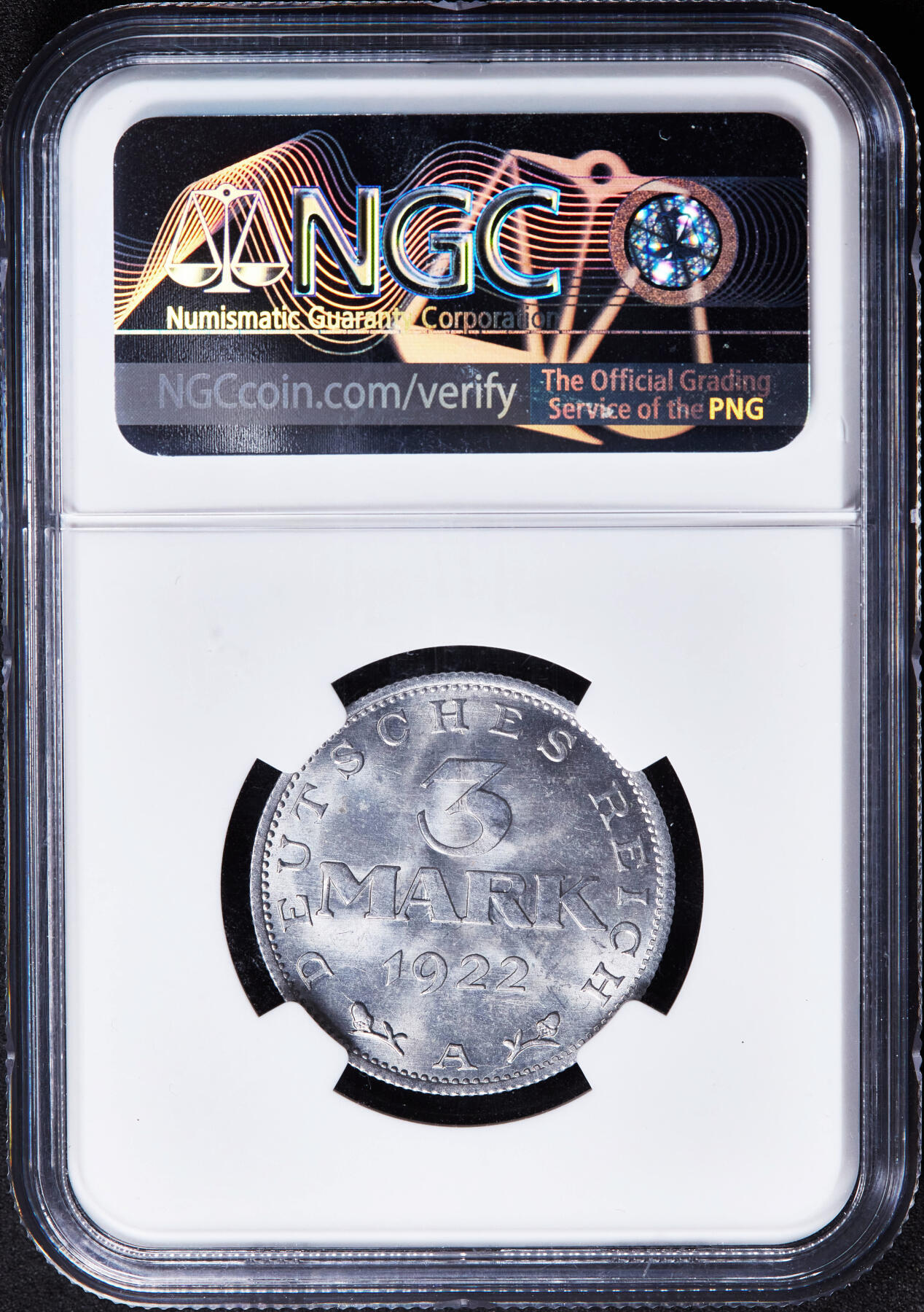 【俄甄集藏】2026年(046)01-07 星期三 晚 19:30 全场包邮 德国魏玛1922年A版3马克铝币，NGC MS65，转光品相