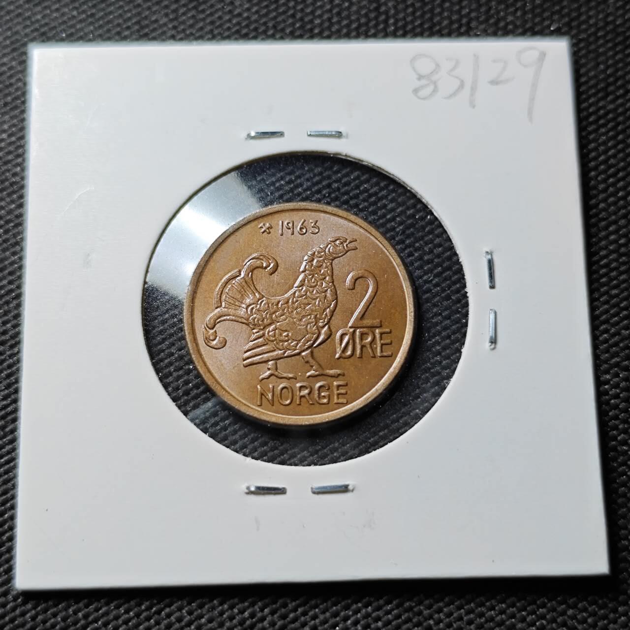 KK钱币收藏小铺  第383期  2月预留时间 周末发货  1963挪威2欧尔 好品