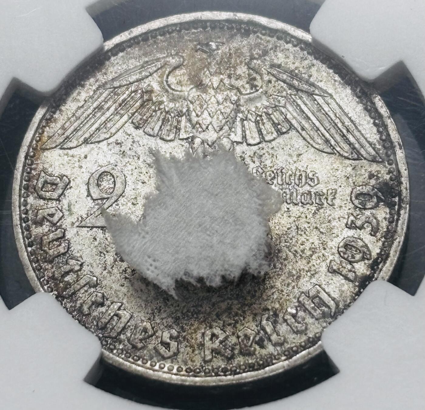 文馨钱币收藏 迎新纳福2026新年第一场（第 287 场）金银老铜币拍卖 NGC 评级 MS64 分 1939 年德国兴登堡2 马克银币，正面转光拉满，背面黄油酱包浆匀称