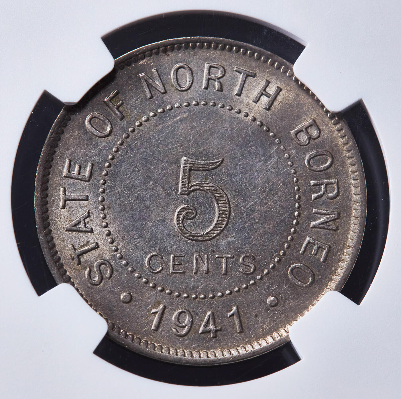 【俄甄集藏】2026年(046)01-07 星期三 晚 19:30 全场包邮 英属北婆罗洲1941年乔治六世5分镍币，NGC MS62，转光品相，好品少见