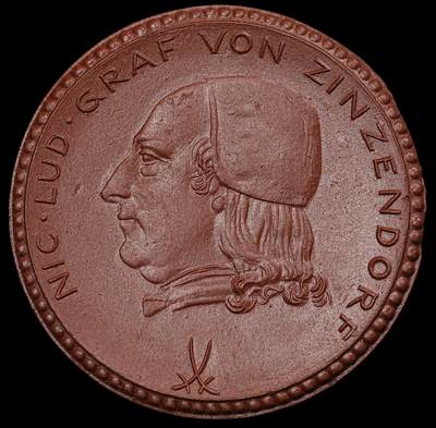 修遠堂世界钱币第一百期 - 1922年德国紧急时期赫尔恩胡特纪念路德维希・冯・亲岑多夫陶瓷应急货币，完全未流通，41.75mm，9.14g