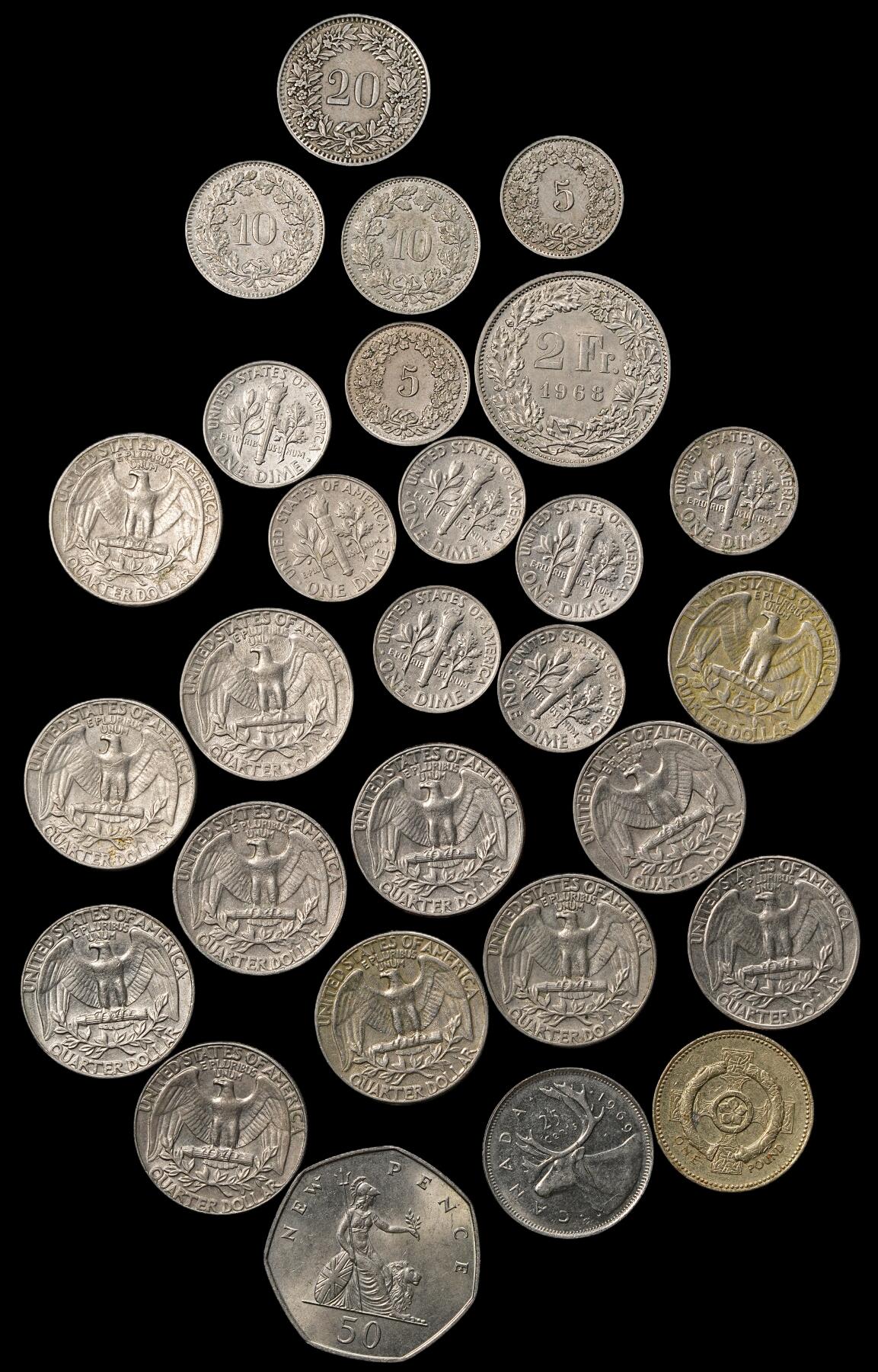 修遠堂世界钱币第一百期 英国，美国，瑞士硬币一组