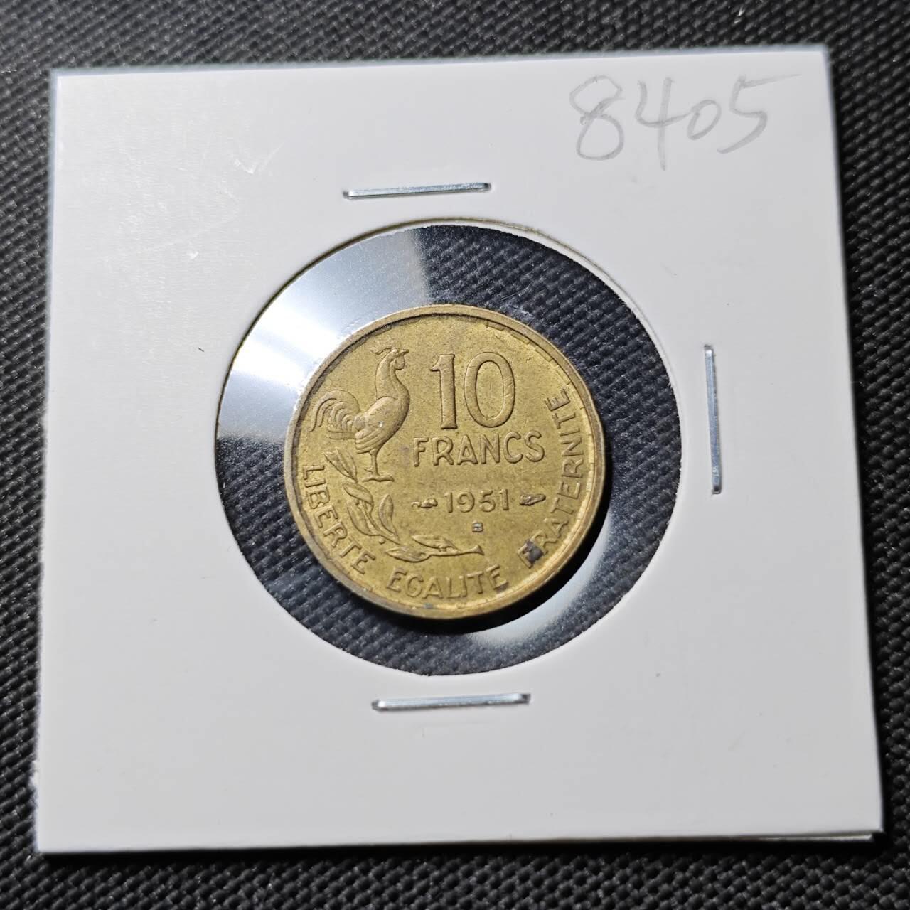 KK钱币收藏小铺  第384期  2月预留时间 周末发货  1951法国10法郎