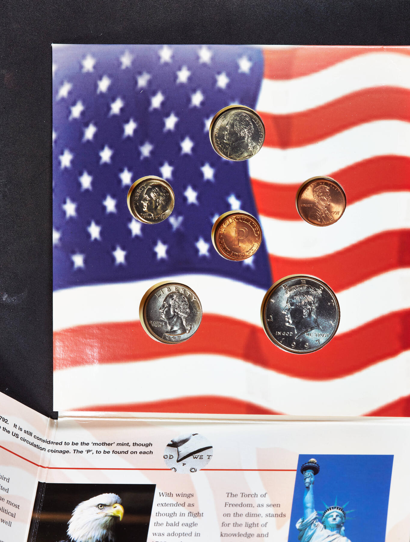 【俄甄集藏】2026年(046)01-07 星期三 晚 19:30 全场包邮 美国1997年费城造币厂1分-半元册装硬币6枚套，全新品相