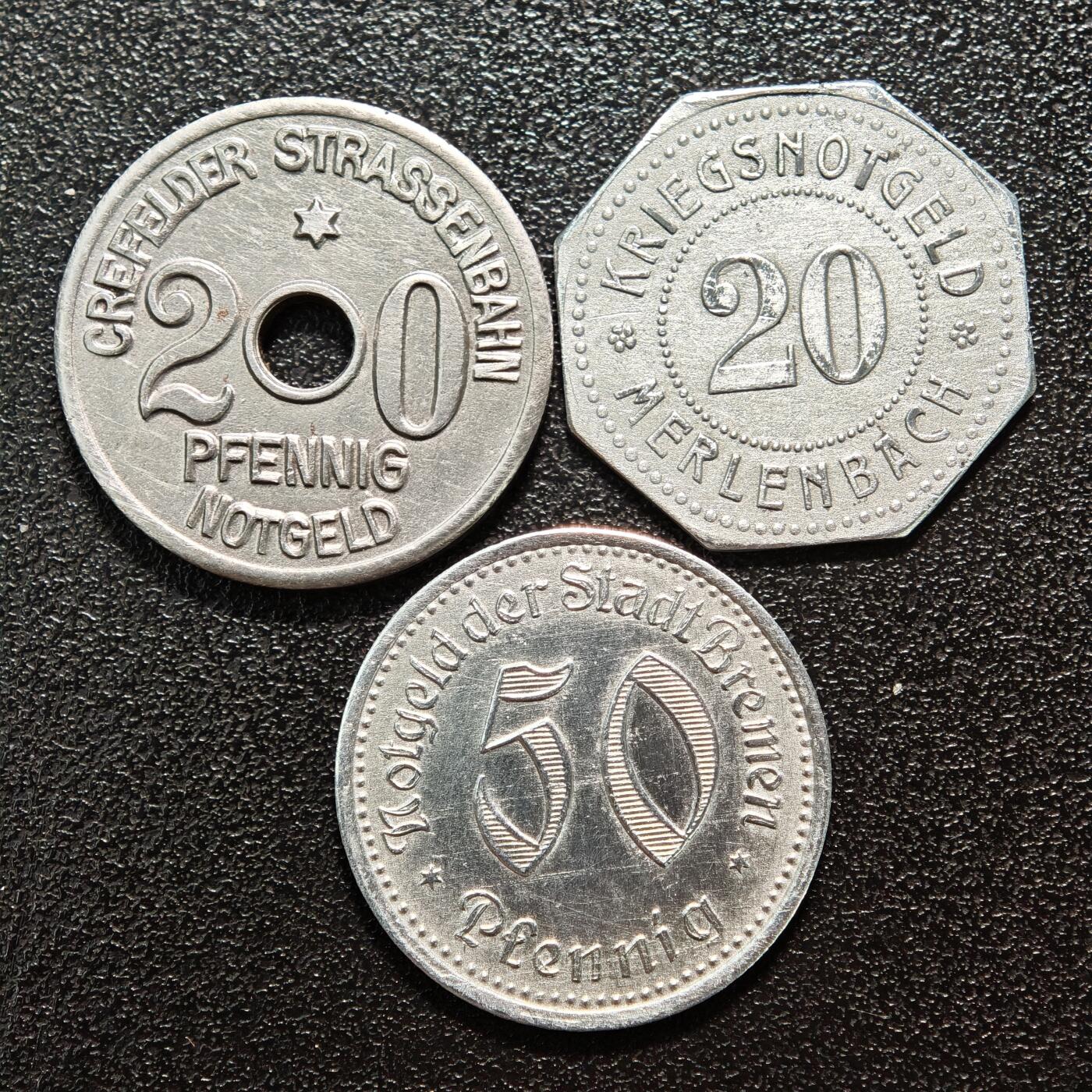 【德藏】世界币章拍卖第160期 德国 德紧硬币 3枚一组