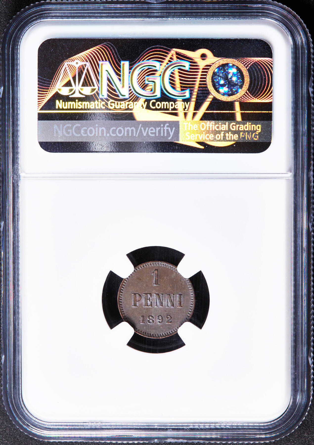 【俄甄集藏】2026年(046)01-07 星期三 晚 19:30 全场包邮 俄属芬兰1891年亚历山大三世1盆尼铜币，NGC AU58，巧克力包浆，转光品相