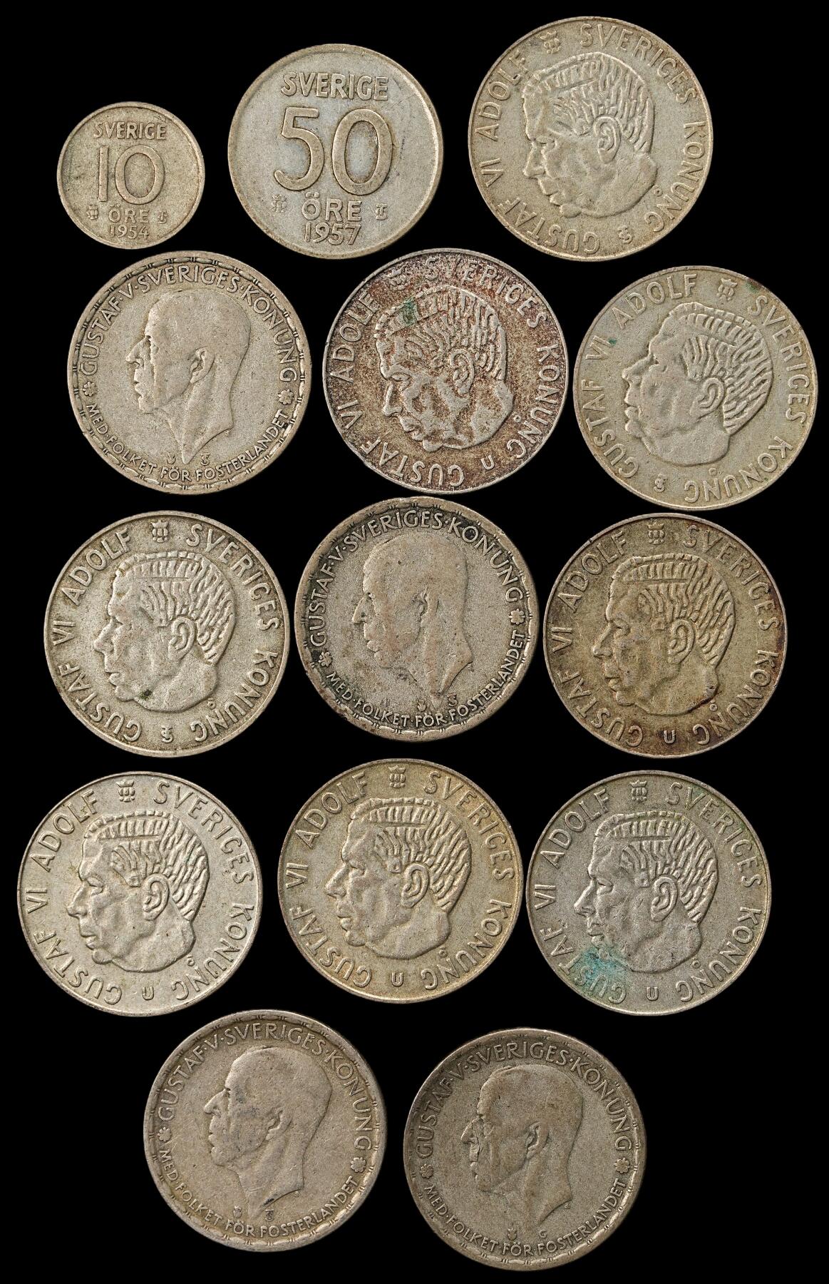 修遠堂世界钱币第一百期 瑞典银币 第一组 总重89.58g，含银40%