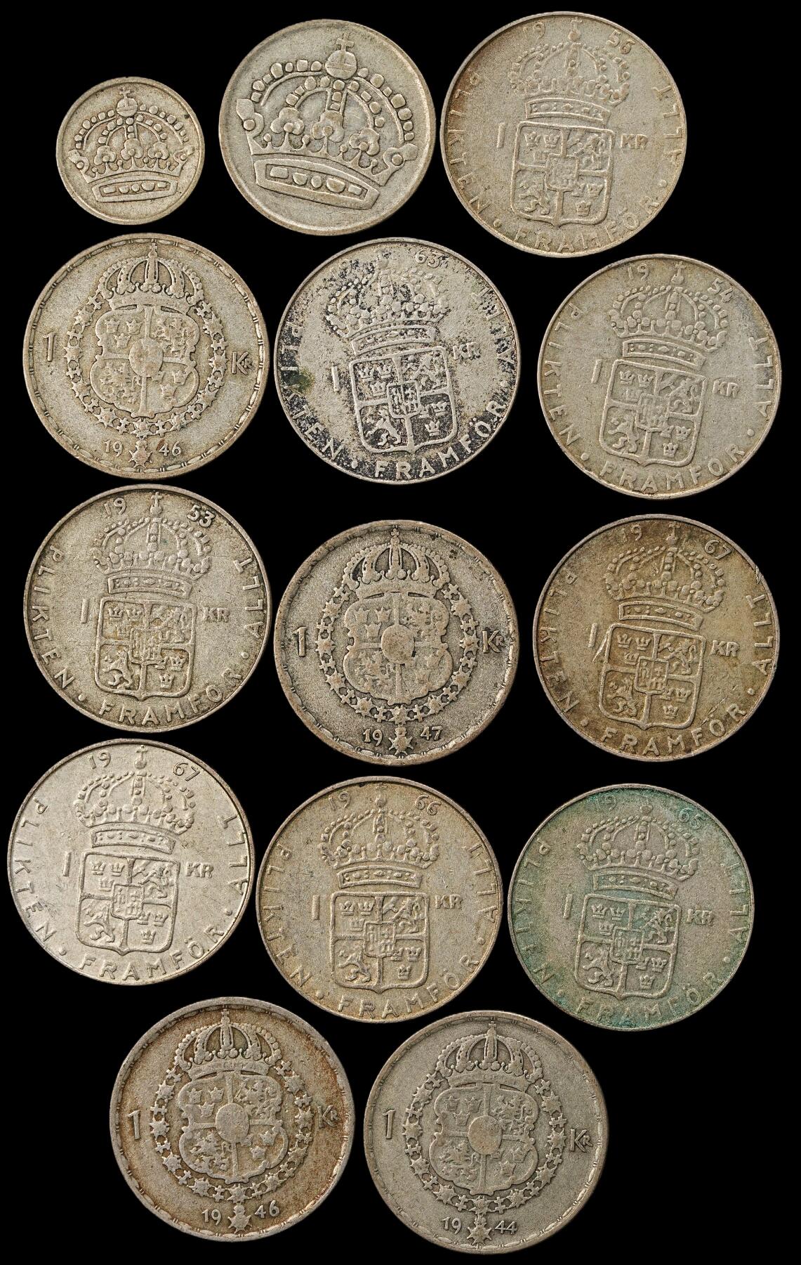 修遠堂世界钱币第一百期 瑞典银币 第一组 总重89.58g，含银40%