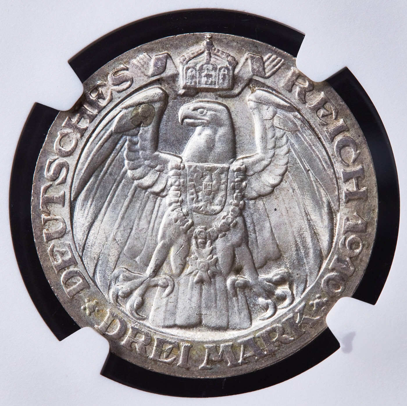 【俄甄集藏】2026年(046)01-07 星期三 晚 19:30 全场包邮 德国普鲁士1910年A版纪念柏林大学成立100周年3马克银币，NGC MS65，黄油彩，转光品相