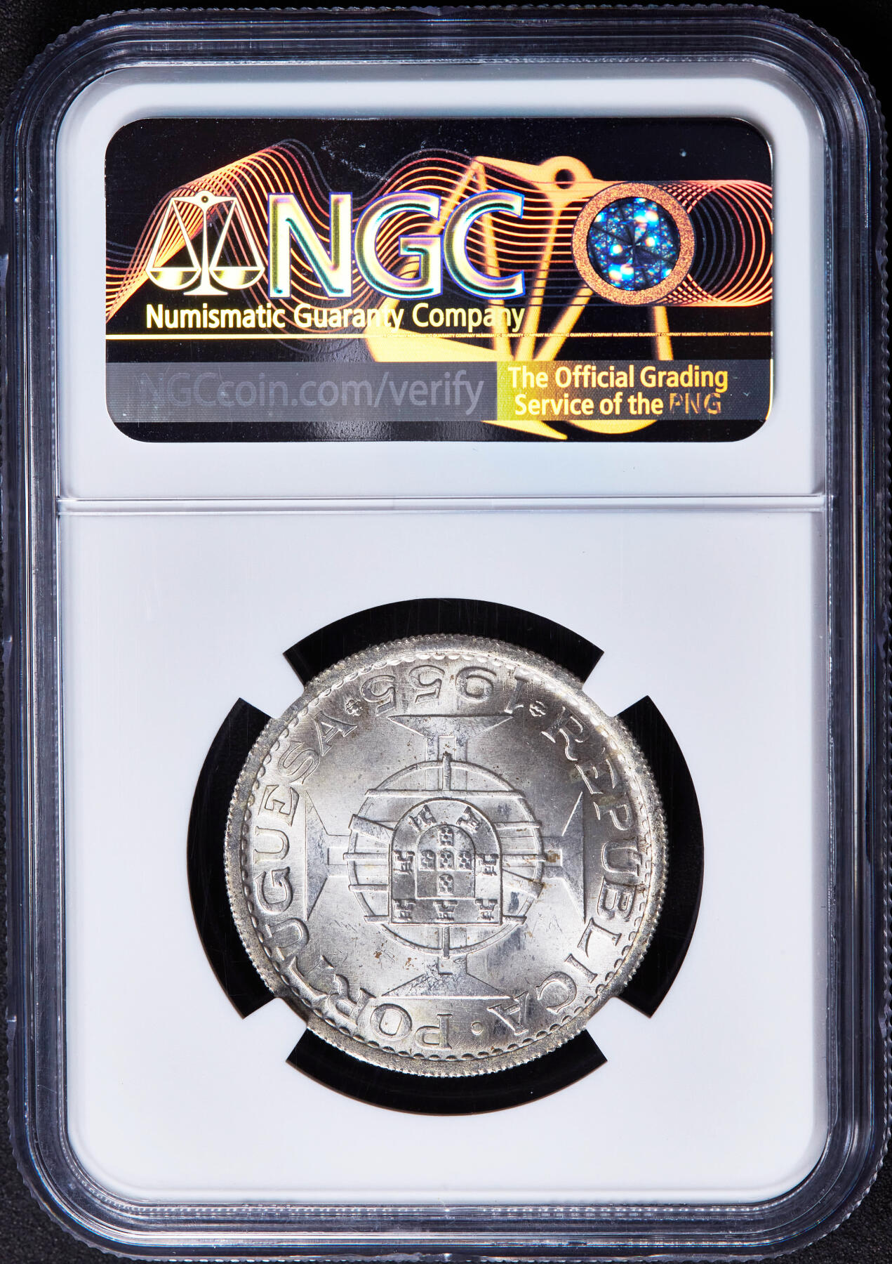 【俄甄集藏】2026年(046)01-07 星期三 晚 19:30 全场包邮 葡属安哥拉1955年20埃斯库多银币，NGC MS65，转光品相