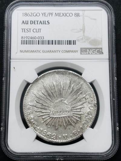 文馨钱币收藏 迎新纳福2026新年第一场（第 287 场）金银老铜币拍卖 - NGC 评级 AUD1862 年墨西哥花边鹰洋 8 瑞尔大银元，流通底板干净，银色光泽度拉满