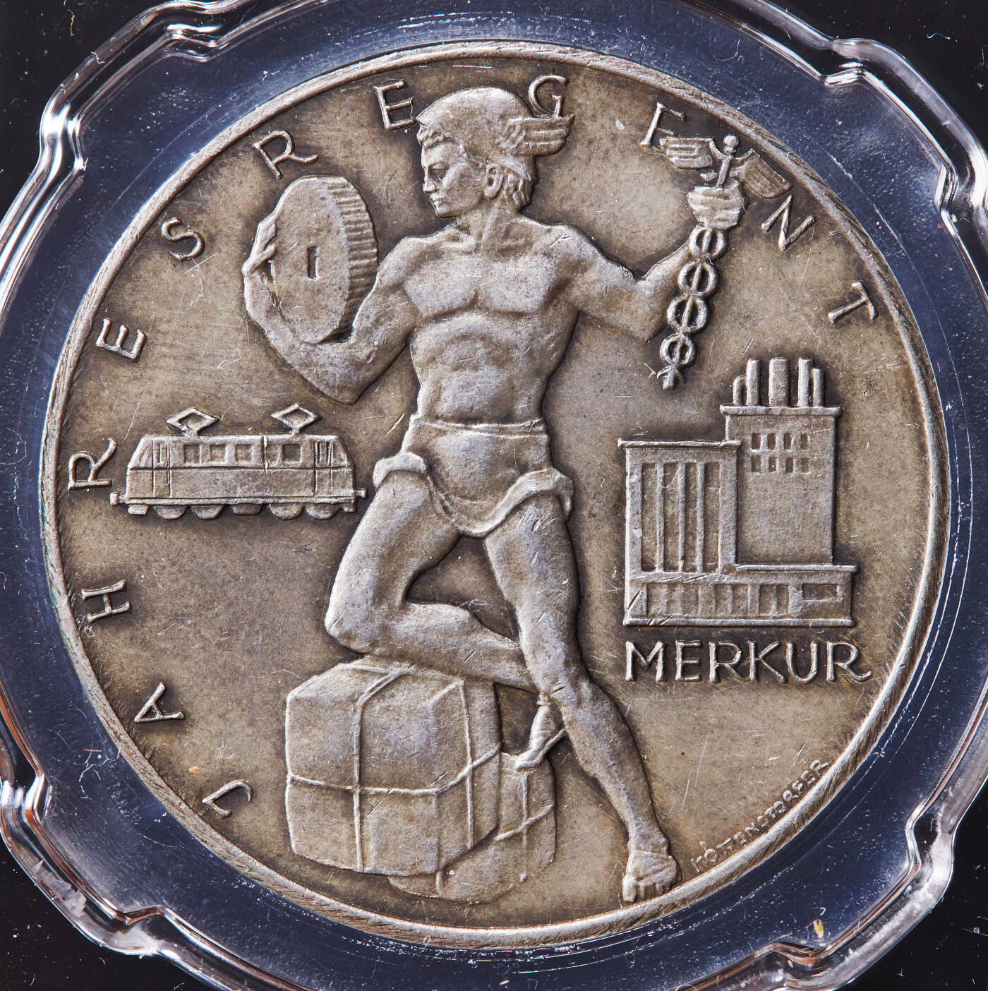 【俄甄集藏】2026年(046)01-07 星期三 晚 19:30 全场包邮 奥地利1963年维也纳日历磨砂银章，信泰 MS61，正面罗马神话商业与信使之神墨丘利，环刻铭文“年度统治者水星主宰”，背面为刻有宗教节日的日历表盘，原味包浆，稀少品种，重25克，90%银