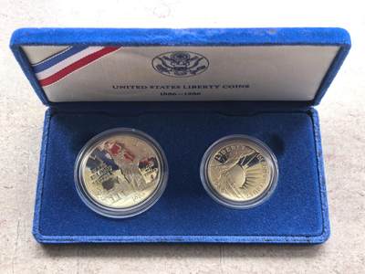 博洋堂“岁启嘉年”2026新年精品大拍专场暨第155期（全场包邮） - 美国1986年自由女神像建立100周年精制纪念银镍2枚全套，原盒原装