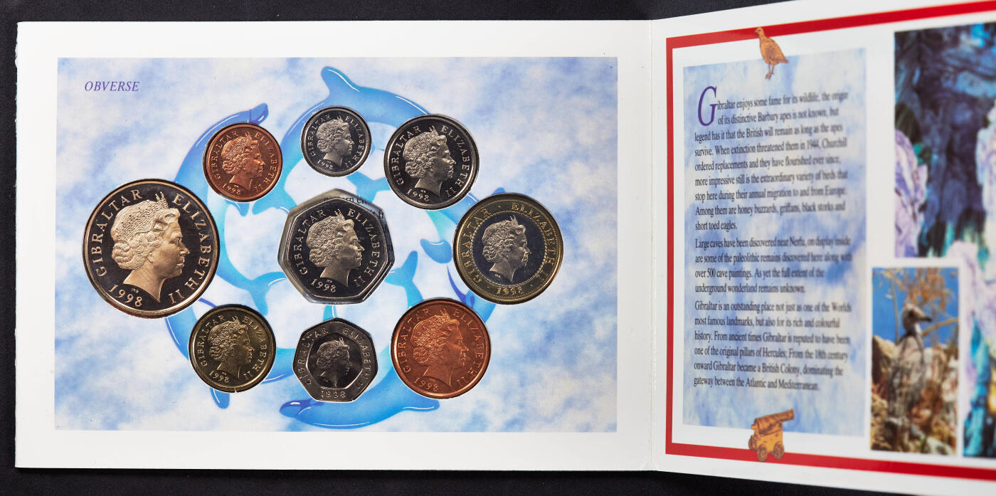 【俄甄集藏】2026年(046)01-07 星期三 晚 19:30 全场包邮 英属直布罗陀1998年1便士-5镑册装硬币9枚全套，全新品相，稀少品种