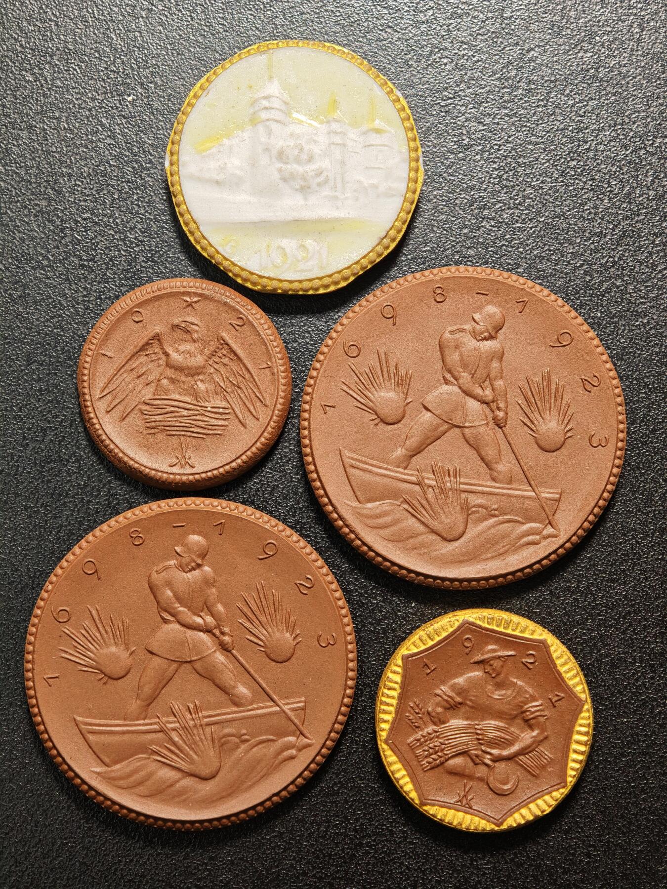 【德藏】世界币章拍卖第160期 德国 德紧 陶瓷币章 5枚一组