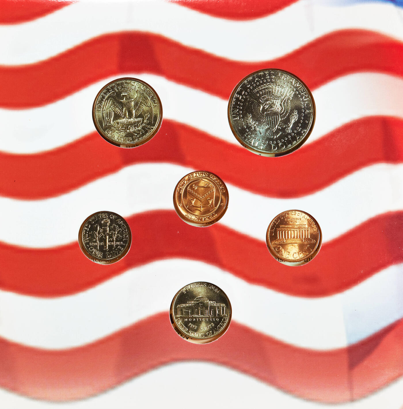 【俄甄集藏】2026年(046)01-07 星期三 晚 19:30 全场包邮 美国1997年费城造币厂1分-半元册装硬币6枚套，全新品相