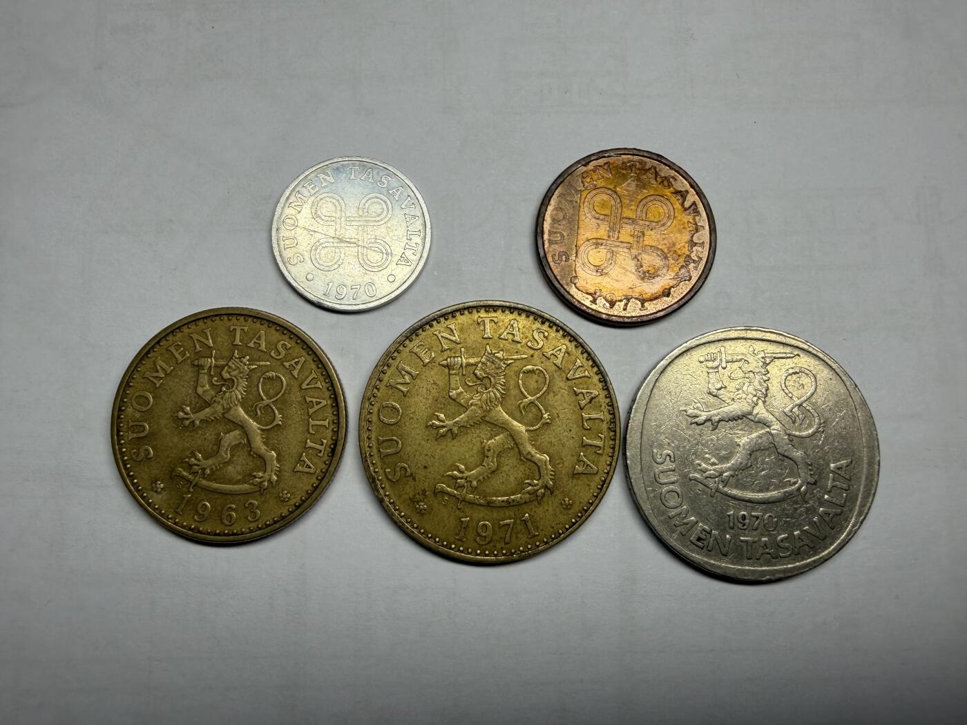 2026年集古藏今外币拍卖第一期-第1场—（总第298拍），可以寄存60天，满160元包邮。 芬兰各面值5枚