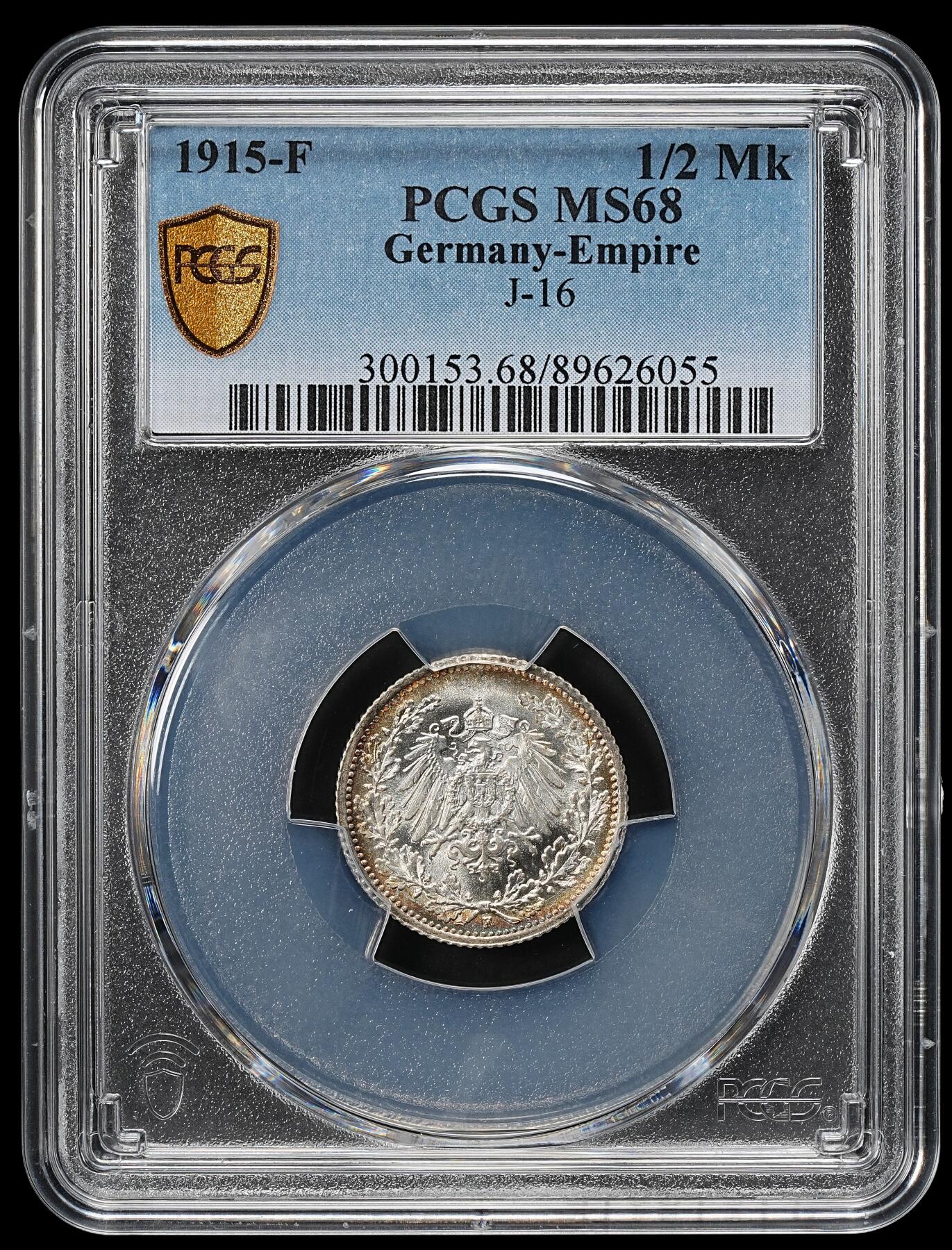 修遠堂世界钱币第一百期 PCGS MS68 1915年德国1/2马克银币 68分老币天花板级别分数 更有环彩加持 收藏级佳品