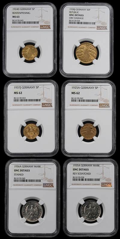 修遠堂世界钱币第一百期 - NGC评级 德国近代硬币6枚