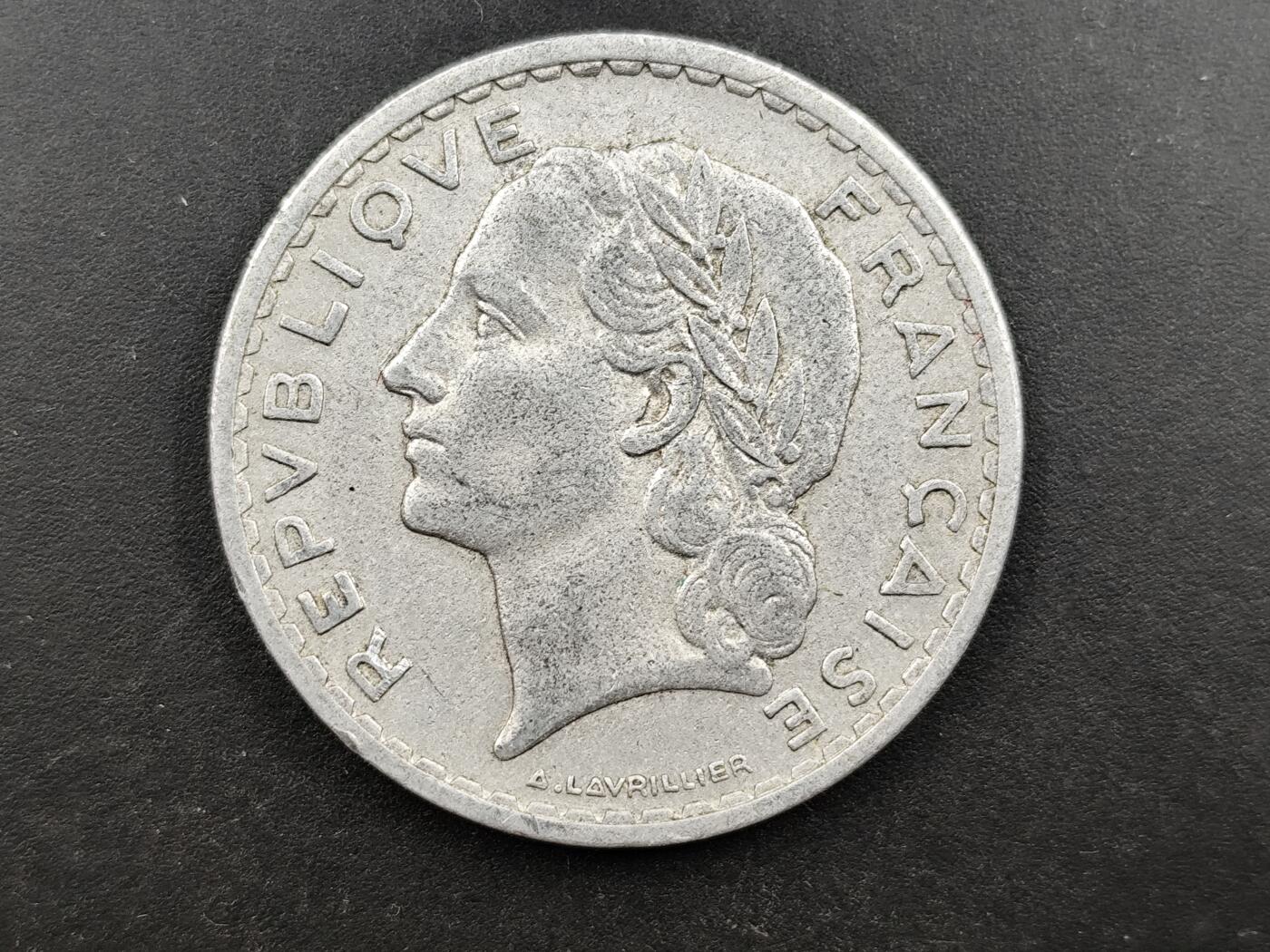 1月6日徽章钱币专场 法国1949年5法郎硬币