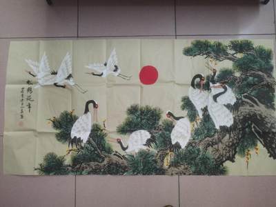 字画专场 - 李小英老师手绘 松鹤延年。140*70cm。