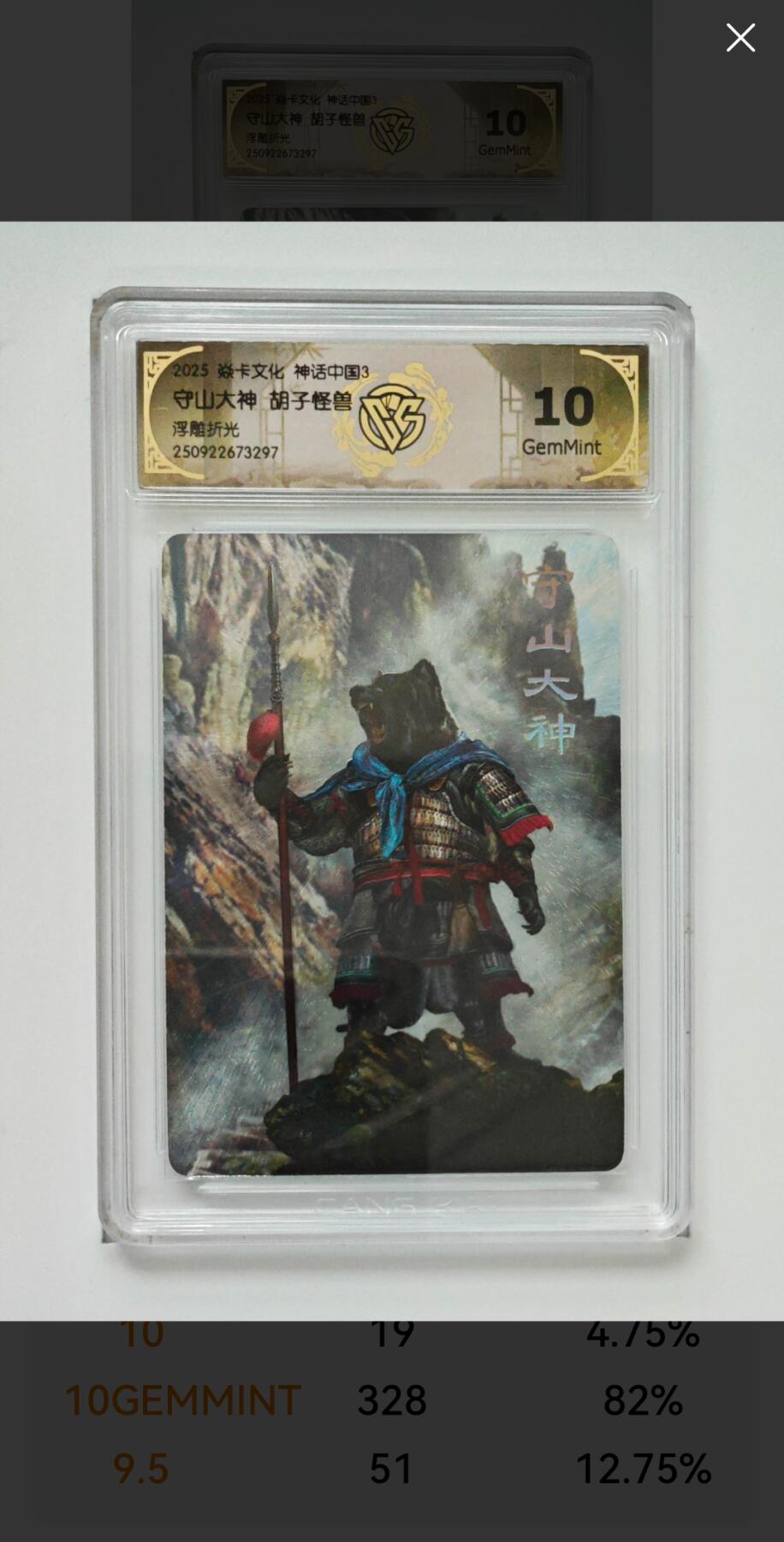 阳大大卡牌拍卖第91期（持续收拍品，周二晚上九点截拍，进群福利早知道） 【浮雕折光】焱卡文化 神话中国3 胡子怪兽 守山大神 297