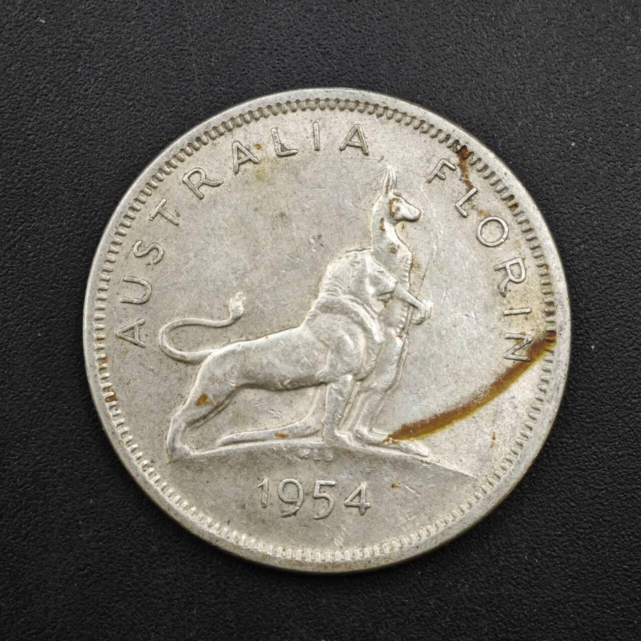 【淘币小摊】限时拍第八百四十拍  散币银币场  满百包邮可预留两周  周一统一发货  澳大利亚1954年伊丽莎白二世弗洛林银币参考银价98