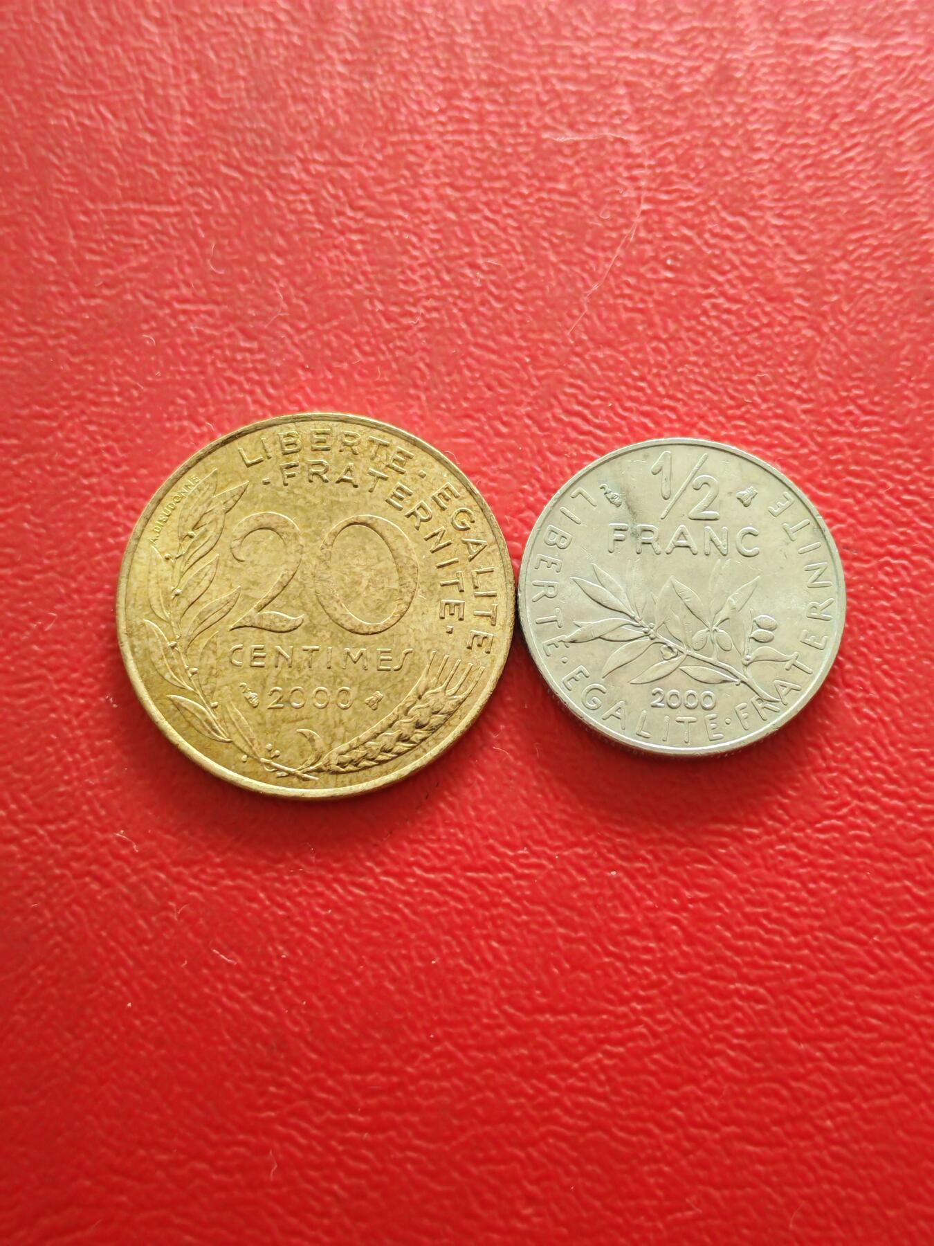 【云涧收藏】第八十五场，无预留最后收官场。 法国2000年20生丁、1/2法朗2枚