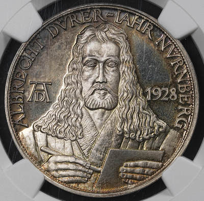修遠堂世界钱币第一百期 - NGC MS65 1928年德国魏玛共和国发行-阿尔布雷希特・丢勒逝世 400 周年纪念银章