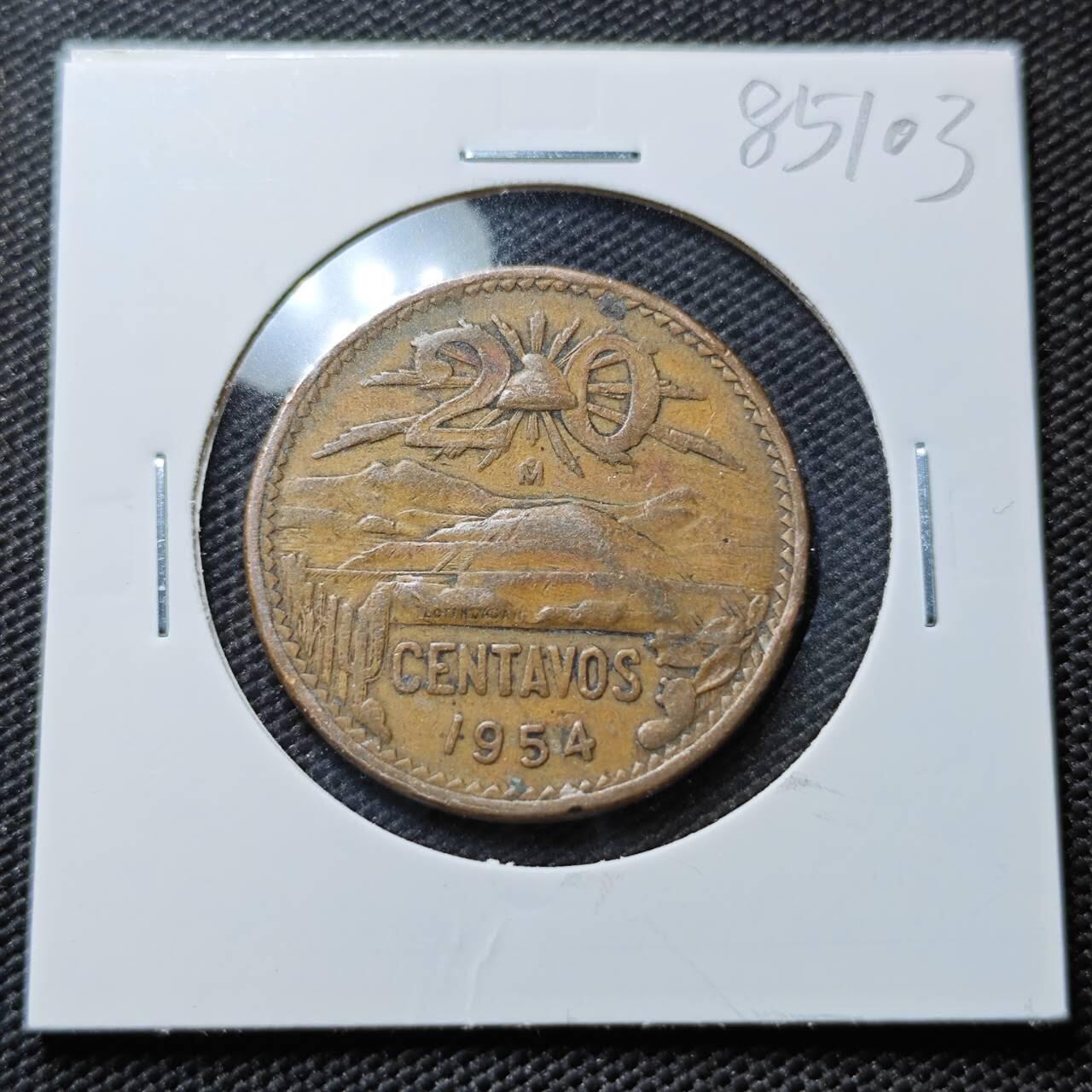 KK钱币收藏小铺  第385期  2月预留时间 周末发货  1954墨西哥20分铜币