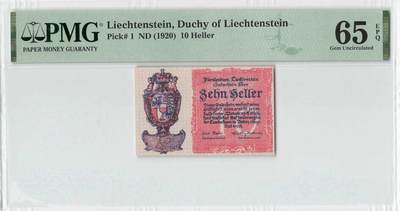 小福收藏拍卖第200期 【庆典场 中拍就有好礼相赠】评级币精选场 本期有捷克斯洛伐克20年100克朗慕夏作品大珍 69分倒置百位号布隆迪世界最大纸币  35年版加拿大经典 苏格兰格拉斯哥大学500年纪念钞倒置小号 卡塔尔80年100里亚尔冠军分 美国教育券 意大利拉斐尔 乌克兰 库克群岛 墨西哥 南斯拉夫 亚美尼亚等多国精美高分珍稀老钞精品纸币 - 列支敦士登 1920年 10赫勒 百年老钞 PMG65 EPQ 季军分