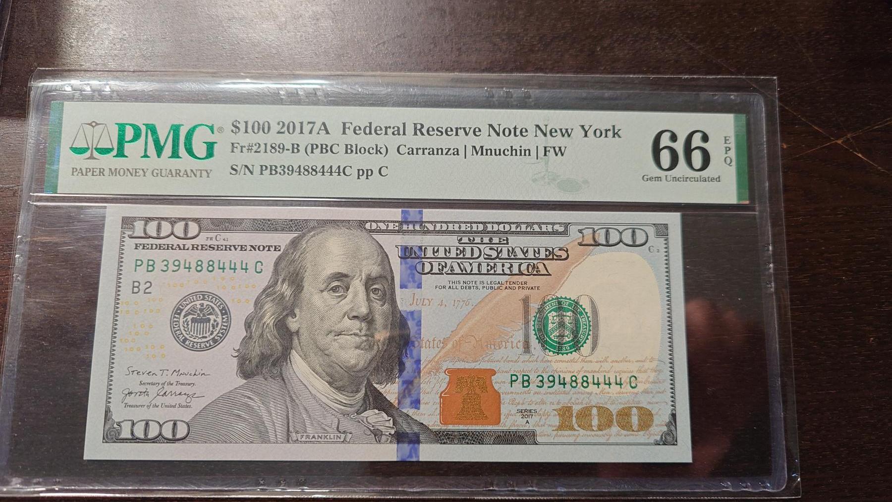 【新年六拍】世界钱币～微拍第227期暨2026年第6期  美/港等硬通评级币剩余尾货 2017A美国100元 PMG66E 带4豹子号88444