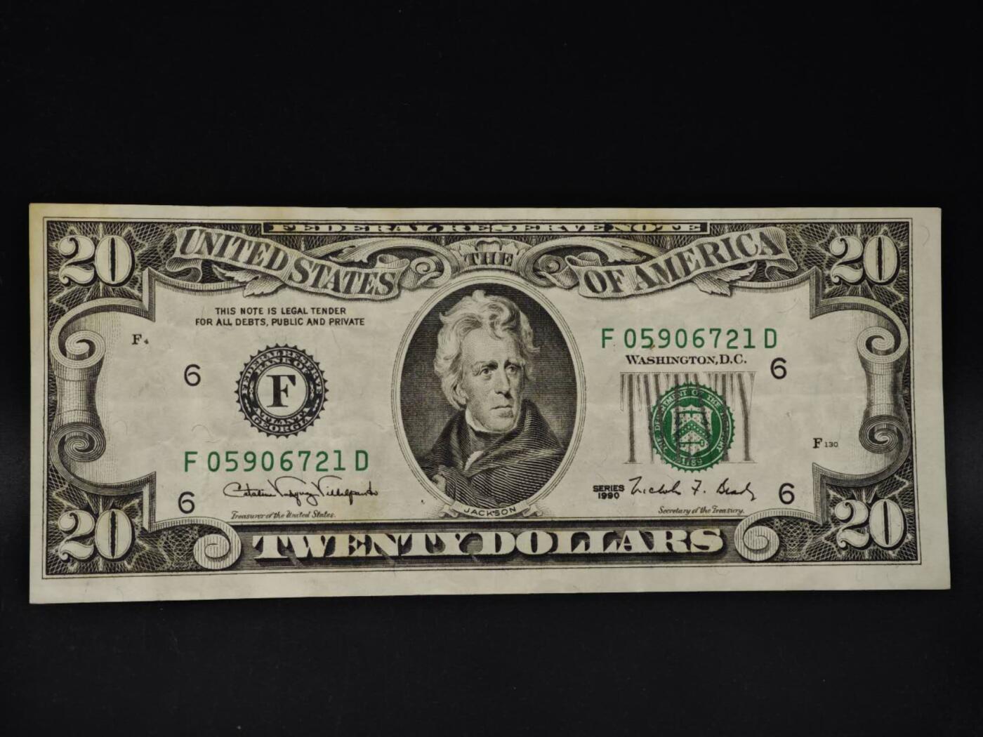 【淘币小摊】限时拍第八百四十二拍  纸币场  满百包邮可预留两周  周一统一发货  美国1990年20元纸币【有折】