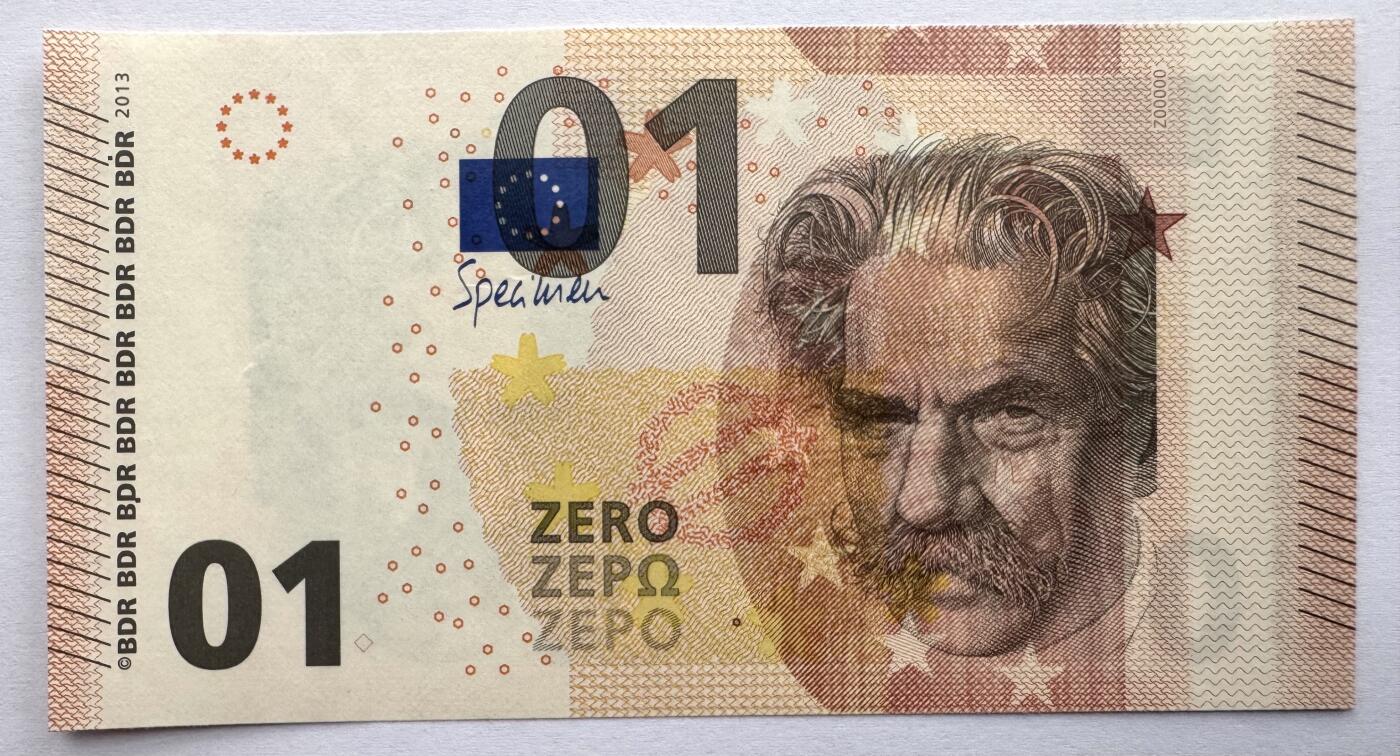 2026第1场（总第228期）：精品测试钞、外钞、塑料钞、连体钞综合场 阿尔贝特.史怀哲 01面额欧元测试钞UNC（胶印版、有指甲印）