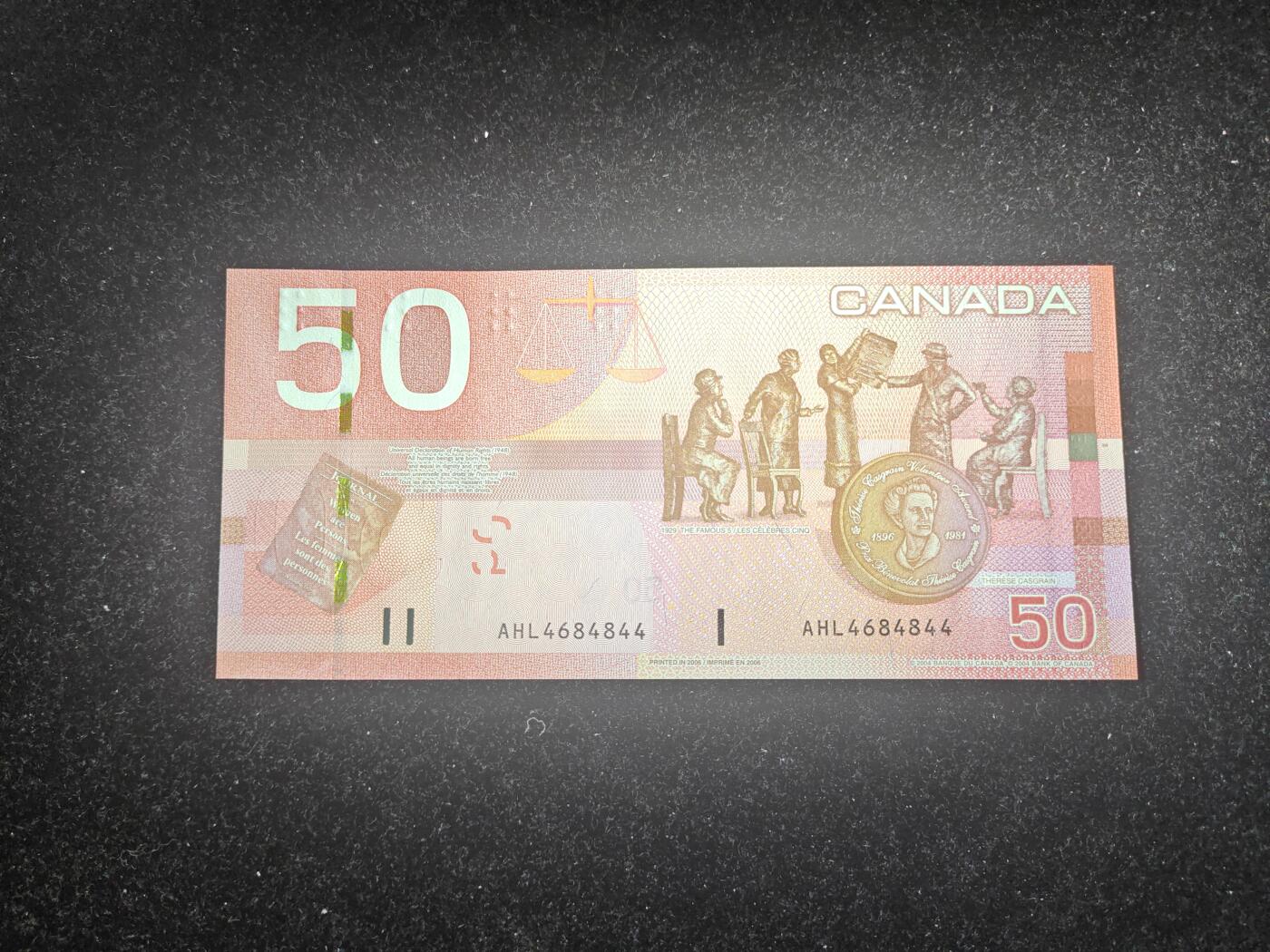 加拿大 旅行版 首签 2004-06年 早期年份  50加元（P-65a)  全新UNC