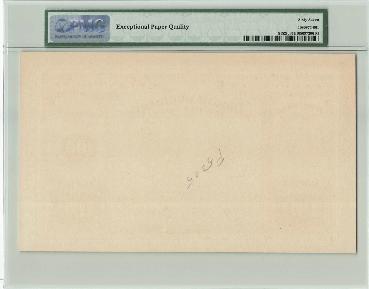 小福收藏拍卖第198期 评级币精选场  本期有菲律宾百位靓号100000比索超大纪念钞 苏里南25000盾花鸟版最高值 柬埔寨珍品56年50瑞尔 南越未发行版最高值打飞机  巴哈马彩背 老挝中国代印57年样钞 匈牙利 斯洛伐克 法罗群岛等多国精美高分珍稀老钞精品纸币 危地马拉 18xx年 100比索 正面样钞 PROOF PMG67 EPQ 亚军分（冠军分仅1枚）