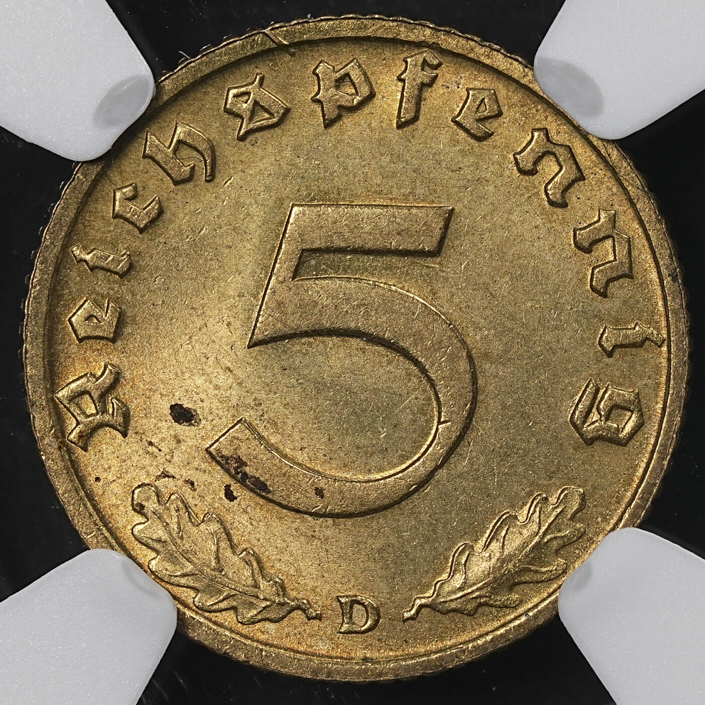 修遠堂世界钱币第一百期 NGC MS64 1938年德三5芬尼 D厂铭