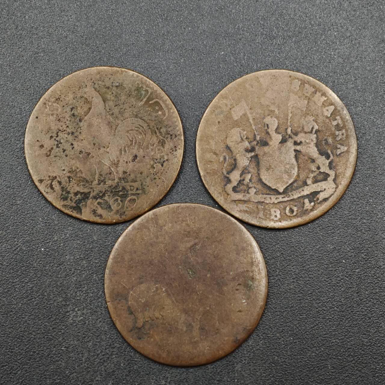 【淘币小摊】限时拍第八百四十拍  散币银币场  满百包邮可预留两周  周一统一发货  马六甲小公鸡苏门答腊1克平铜币3枚