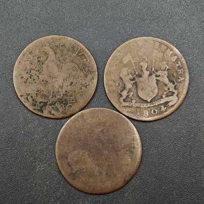 【淘币小摊】限时拍第八百四十拍  散币银币场  满百包邮可预留两周  周一统一发货  - 马六甲小公鸡苏门答腊1克平铜币3枚