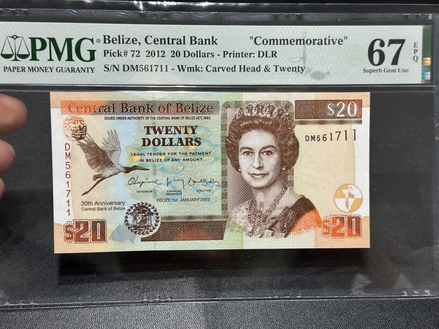 🎉🎉🎉《外钞收藏家》第六百期（年度庆典场）（本平台长期征集拍品、欢迎藏友们联系合作）❤️❤️❤️ 2012年伯利兹20女王钞 纪念钞 PMG67