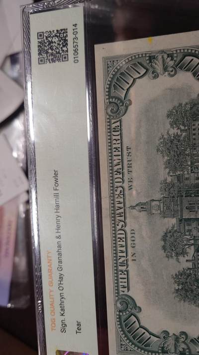 【新年四拍】世界钱币～微拍第225期暨2025年第4期  评级币拍卖场 1966年美国100元 红库印星补号 TQG50 票面正中间有一道略超过1CM的裂口