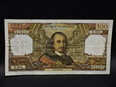 【淘币小摊】限时拍第八百四十二拍  纸币场  满百包邮可预留两周  周一统一发货  - 法国1974年100法郎纸币【有折针眼】