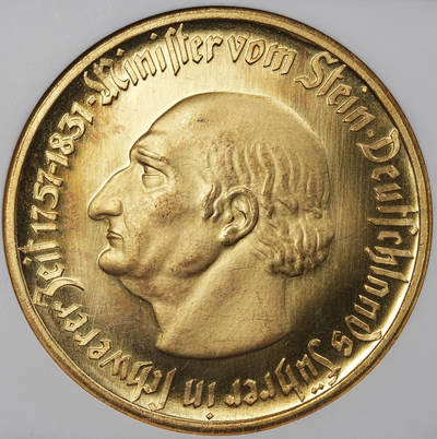 修遠堂世界钱币第一百期 - NGC MS64 1923年德国紧急时期威斯特法伦10000马克铜鎏金大马币，金水十足