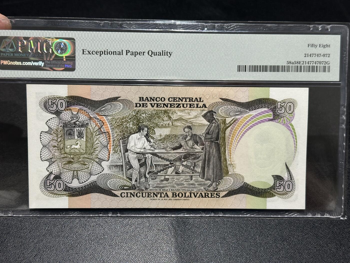 🎉🎉🎉《外钞收藏家》第六百期（年度庆典场）（本平台长期征集拍品、欢迎藏友们联系合作）❤️❤️❤️ 1981年委内瑞拉50 纪念钞 PMG58E A冠