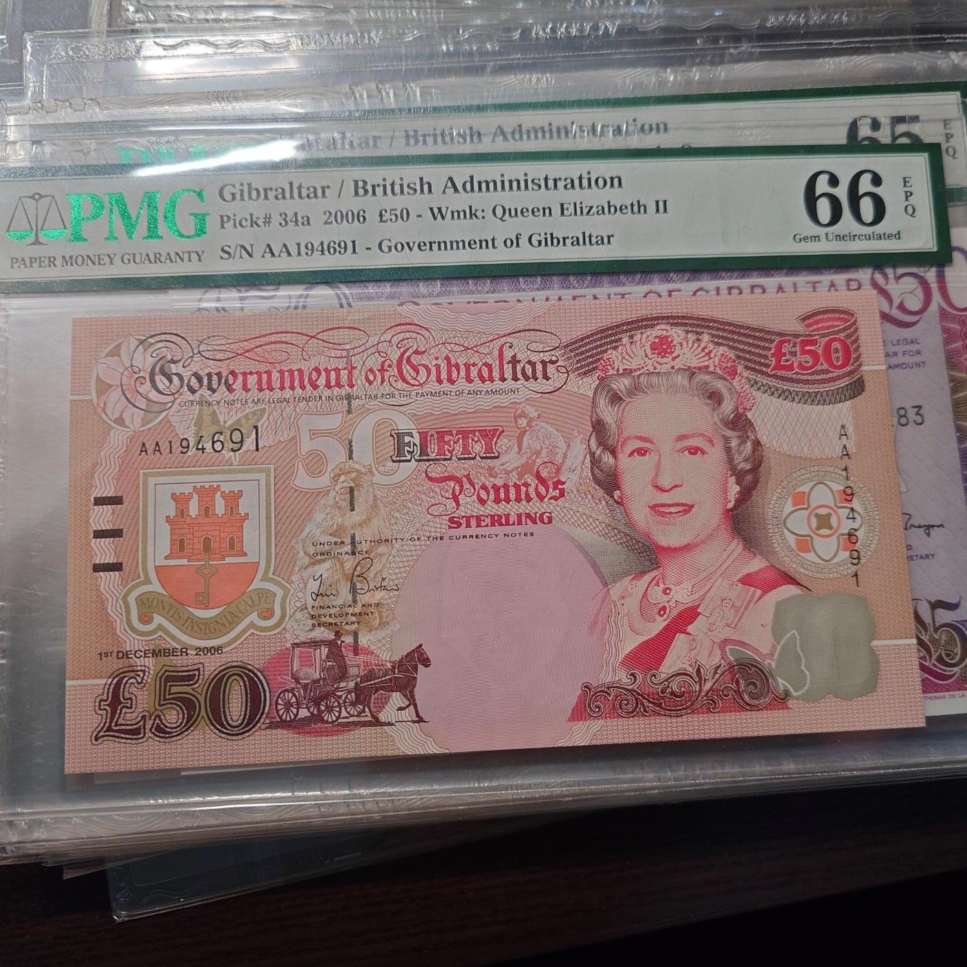 【新年六拍】世界钱币～微拍第227期暨2026年第6期  美/港等硬通评级币剩余尾货 2006年直布罗陀50镑AA冠 带4尾号691 PMG66E