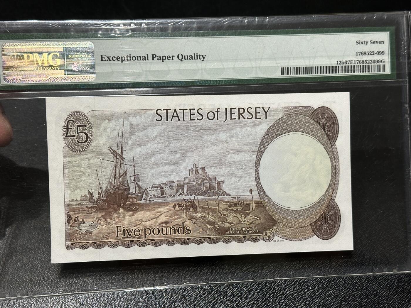 🎉🎉🎉《外钞收藏家》第六百期（年度庆典场）（本平台长期征集拍品、欢迎藏友们联系合作）❤️❤️❤️ 1976-88年泽西5镑 PMG67 精美女王