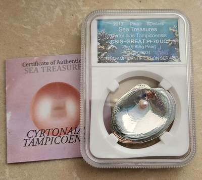 【币将精彩】世界钱币拍卖（2026-1-14） - 帕劳2013年玉蚌含珠幻彩银币信泰评级币带证书